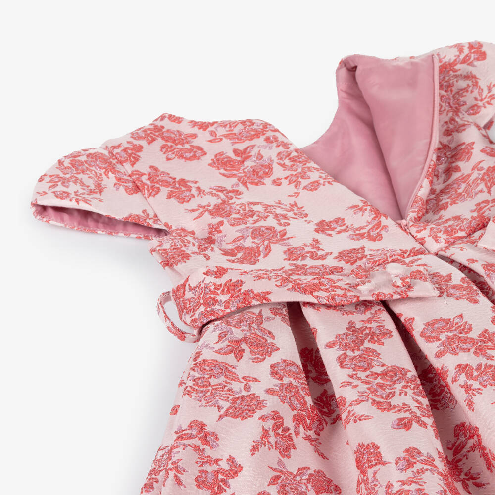 Rachel Riley-Girls Floral Pink Brocade Gown | Childrensalon Outlet