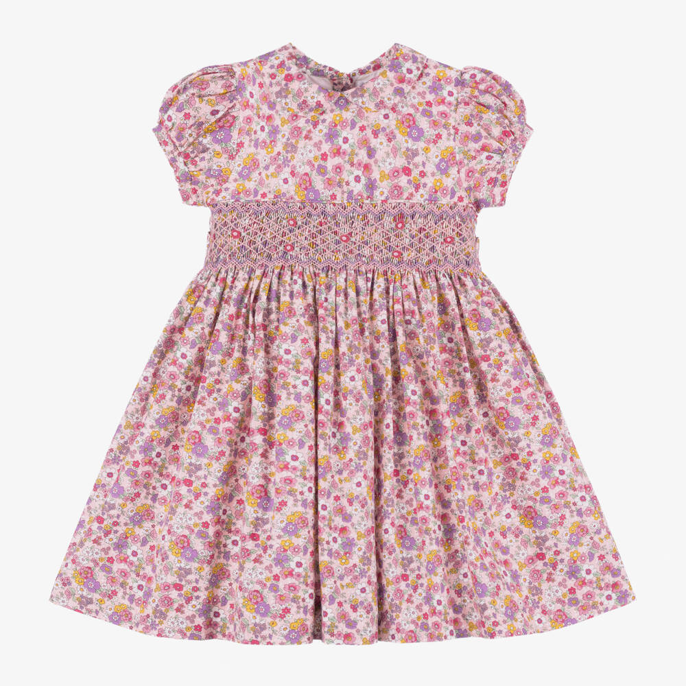 Rachel Riley-Girls Floral Pink Cotton Dress | Childrensalon Outlet