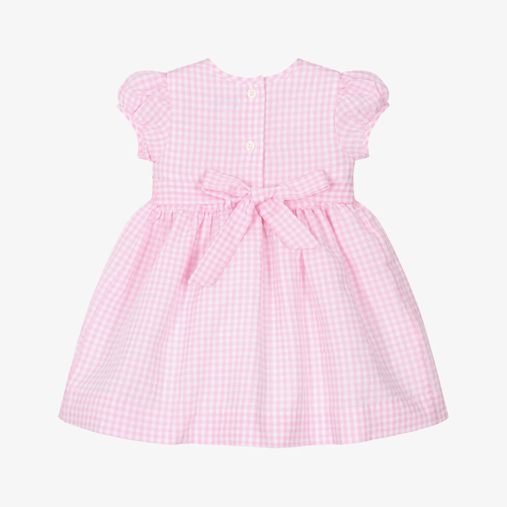 Rachel Riley-Girls Gingham Pink Smocked Dress Set | Childrensalon Outlet