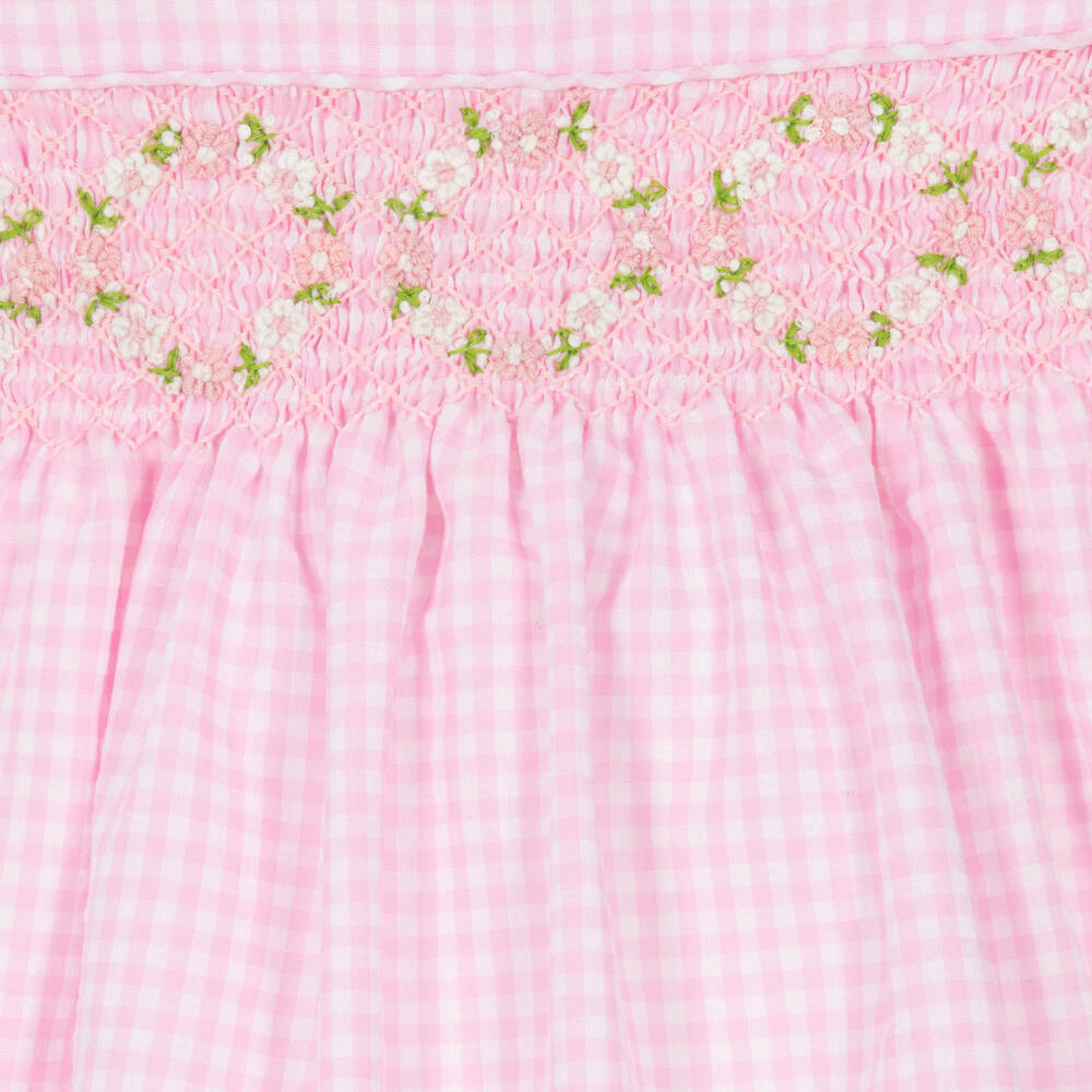 Rachel Riley-Girls Gingham Pink Smocked Dress Set | Childrensalon Outlet