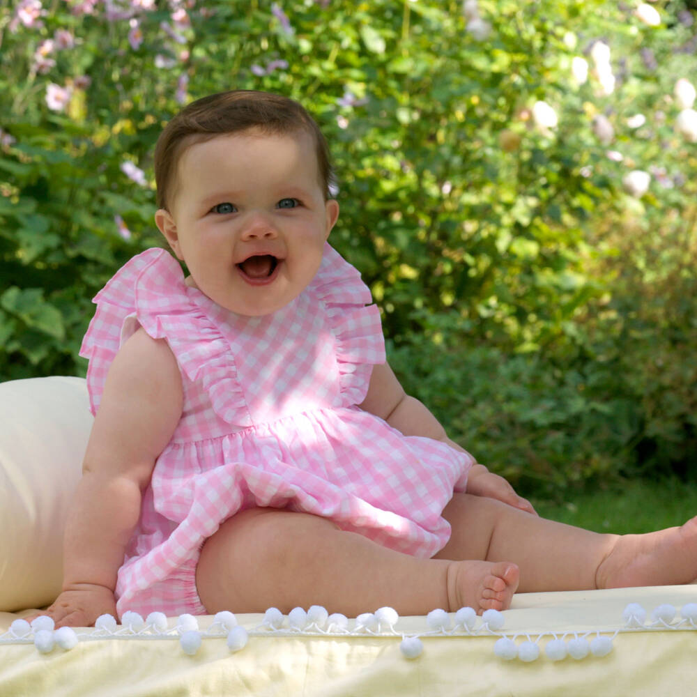 Rachel Riley-Girls Gingham Ruffle Pink Shortie | Childrensalon Outlet