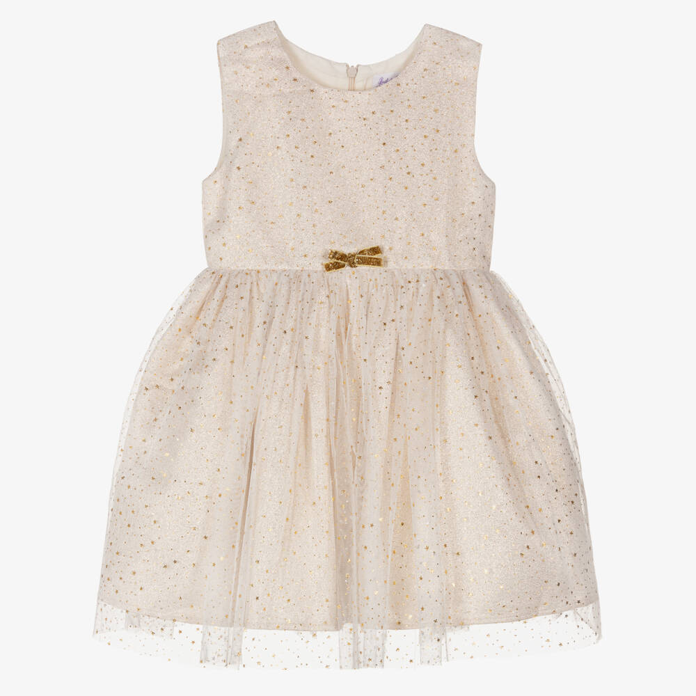 Rachel Riley-Girls Glittery Gold Starry Dress | Childrensalon Outlet