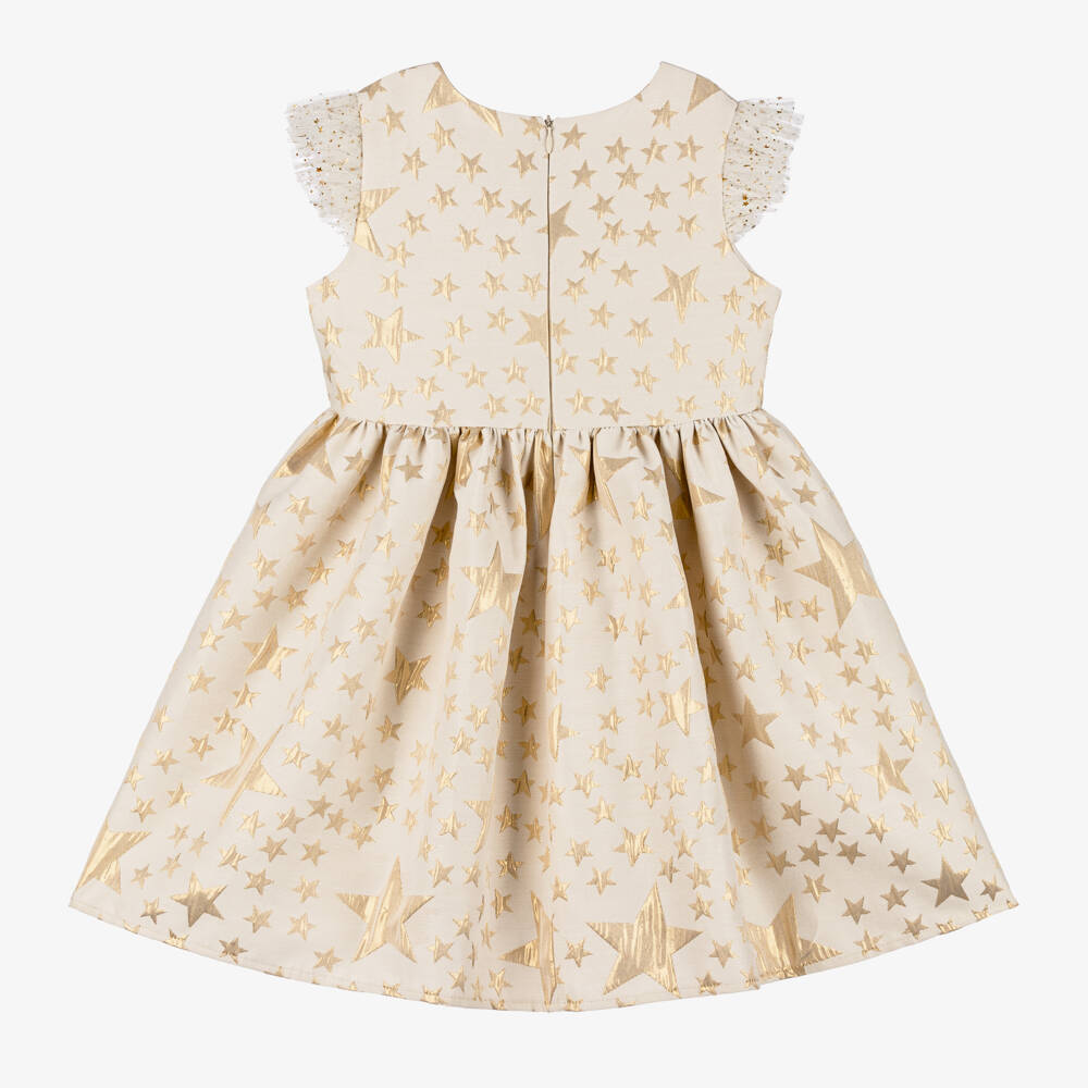 Rachel Riley-Girls Gold Star Jacquard Dress | Childrensalon Outlet