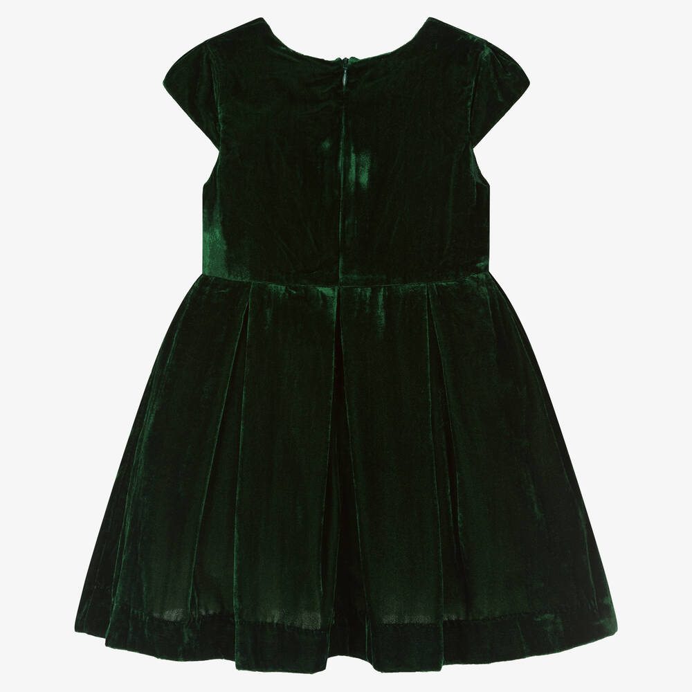 Rachel Riley-Girls Green Velvet Tartan Bow Dress | Childrensalon Outlet