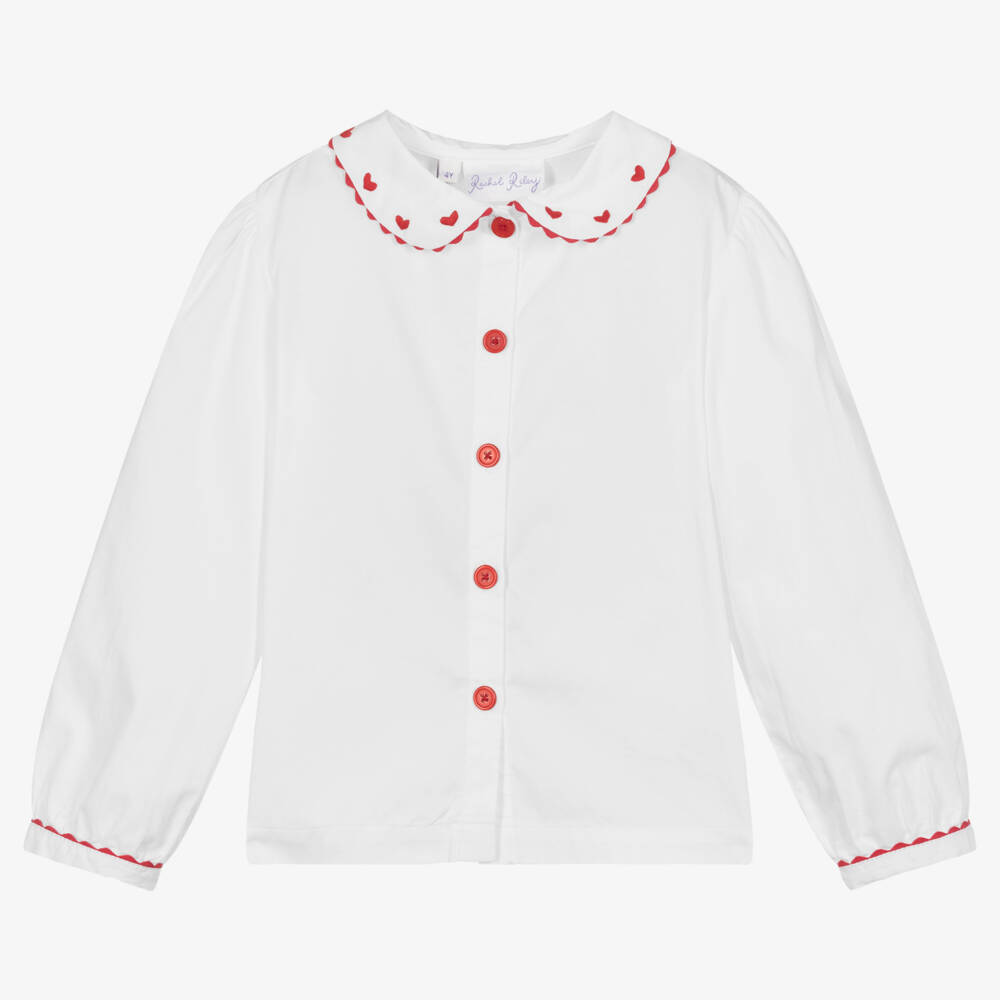 Rachel Riley-Girls Ivory Cotton Heart Top | Childrensalon Outlet