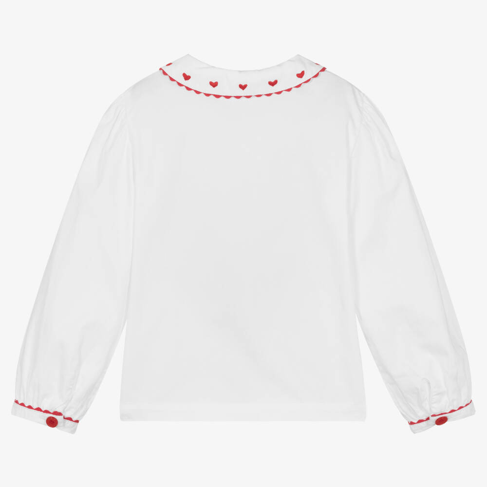 Rachel Riley-Girls Ivory Cotton Heart Top | Childrensalon Outlet
