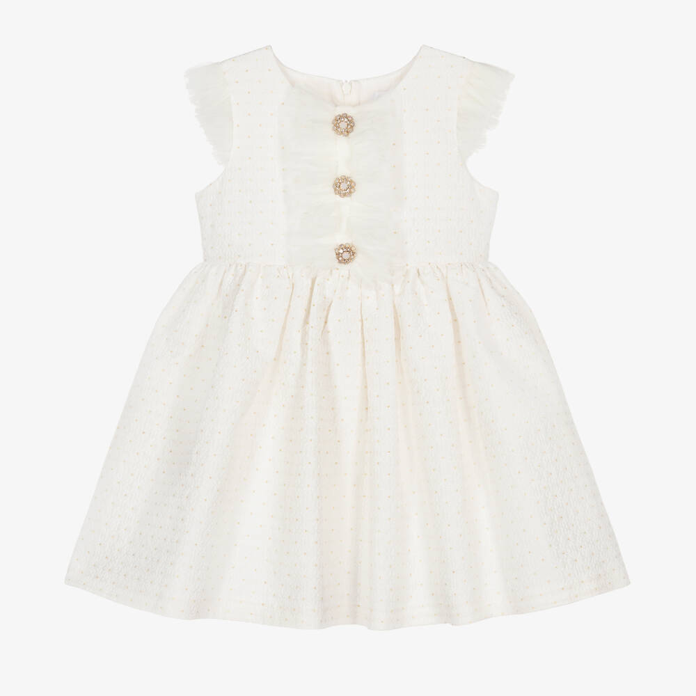 Rachel Riley-Girls Ivory Floral Jacquard Dress | Childrensalon Outlet