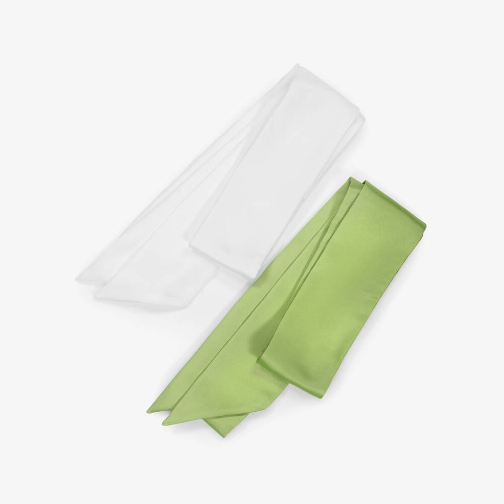 Rachel Riley-فستان عاجي للبنات بحزام أخضر | Childrensalon Outlet