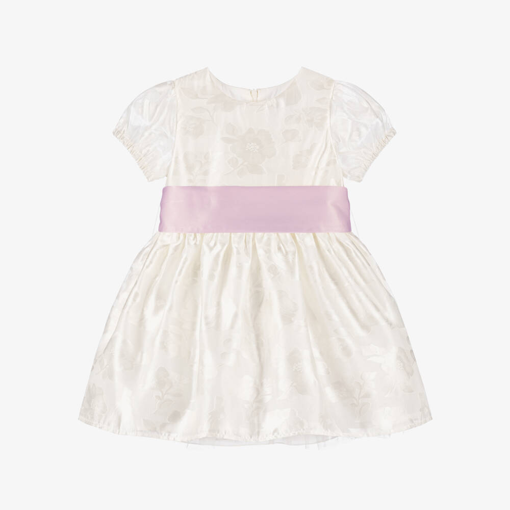 Rachel Riley-فستان عاجي جاكار للبنات مع حزام | Childrensalon Outlet