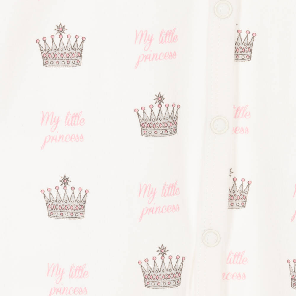 Rachel Riley-Girls Ivory & Pink Cotton Crown Babygrow | Childrensalon Outlet