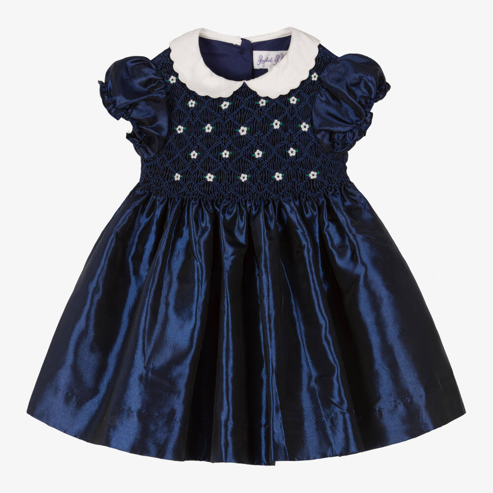 Rachel Riley-Girls Midnight Satin Smocked Dress | Childrensalon Outlet