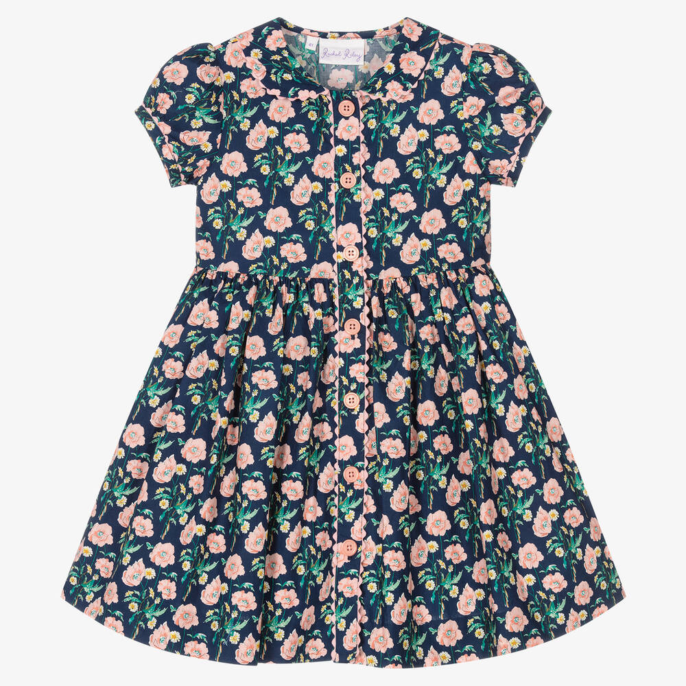 Rachel Riley - Girls Navy Blue Floral Dress | Childrensalon