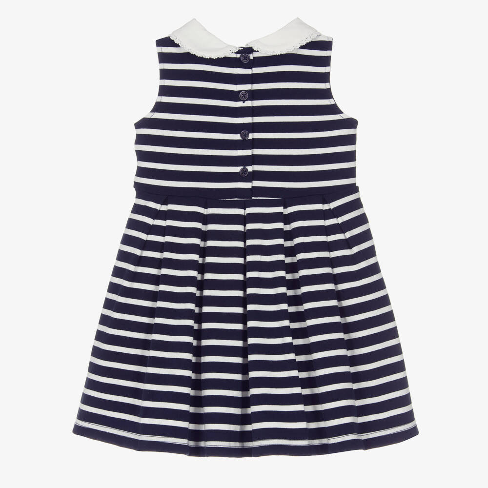 Rachel Riley-Girls Navy Blue Striped Cotton Dress | Childrensalon Outlet