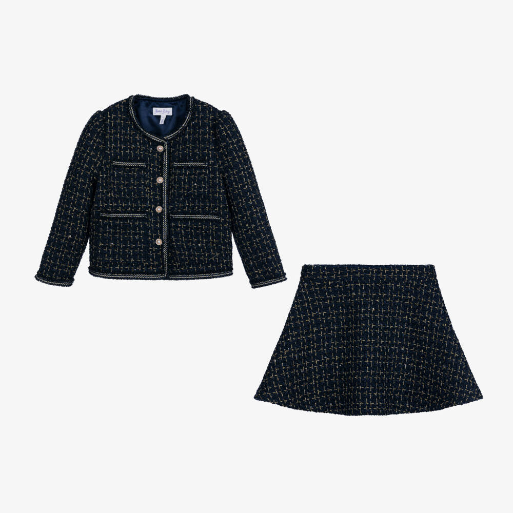 Rachel Riley-Girls Navy Bouclé Tweed Outfit | Childrensalon Outlet