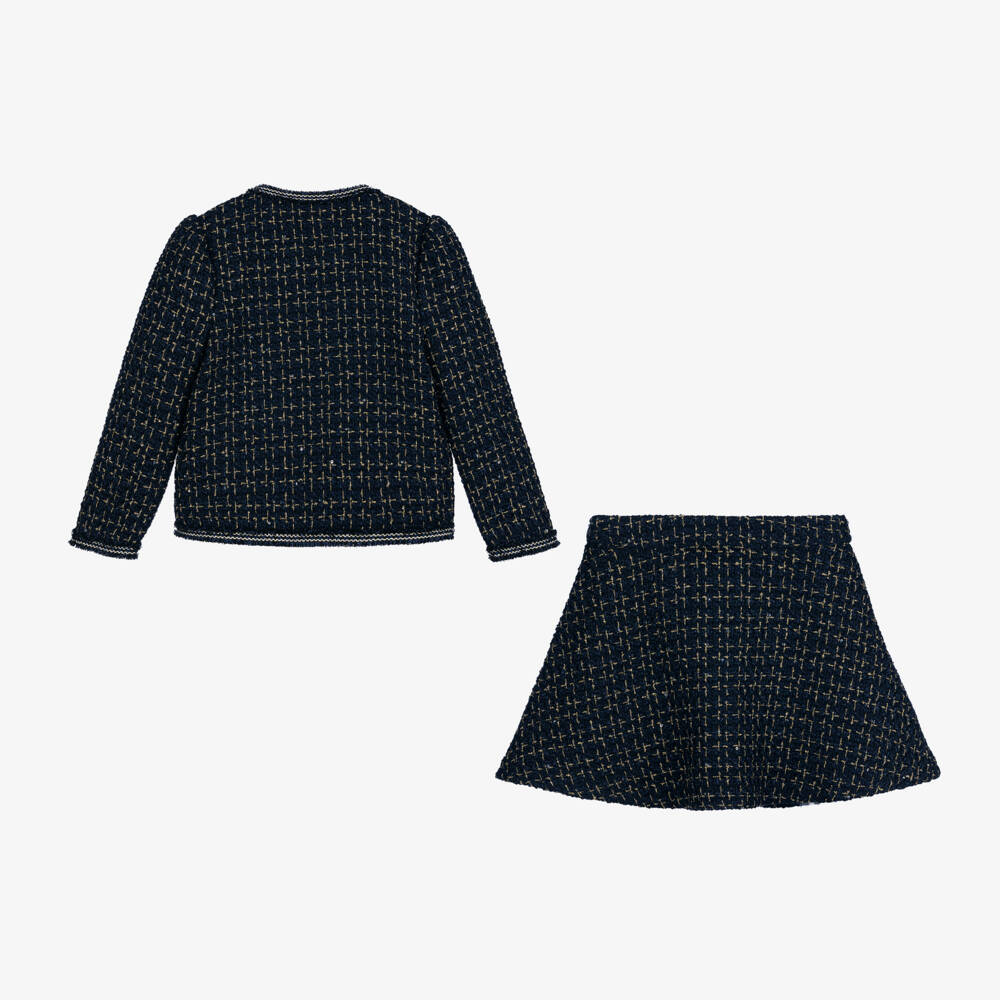 Rachel Riley-Girls Navy Bouclé Tweed Outfit | Childrensalon Outlet
