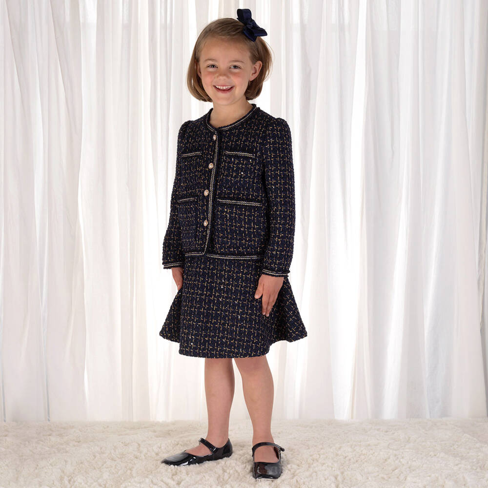 Rachel Riley-Girls Navy Bouclé Tweed Outfit | Childrensalon Outlet