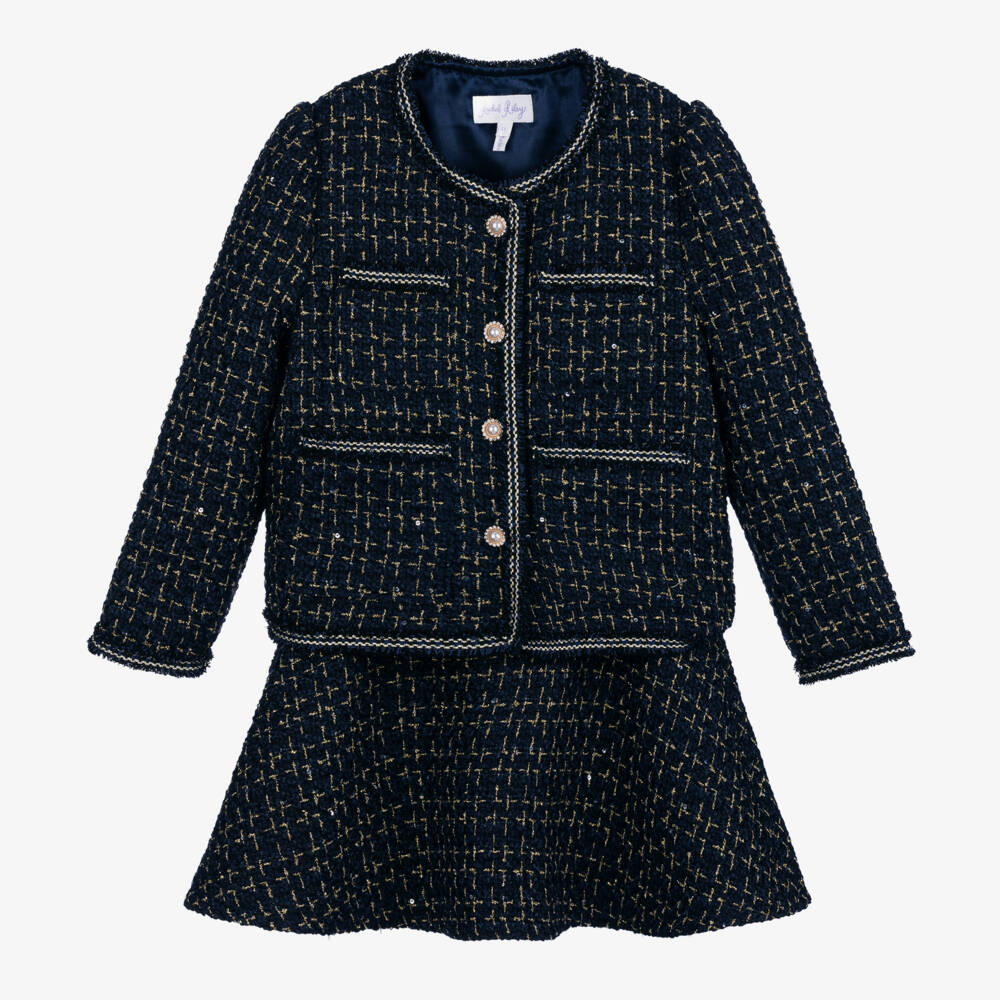Rachel Riley-Girls Navy Bouclé Tweed Outfit | Childrensalon Outlet