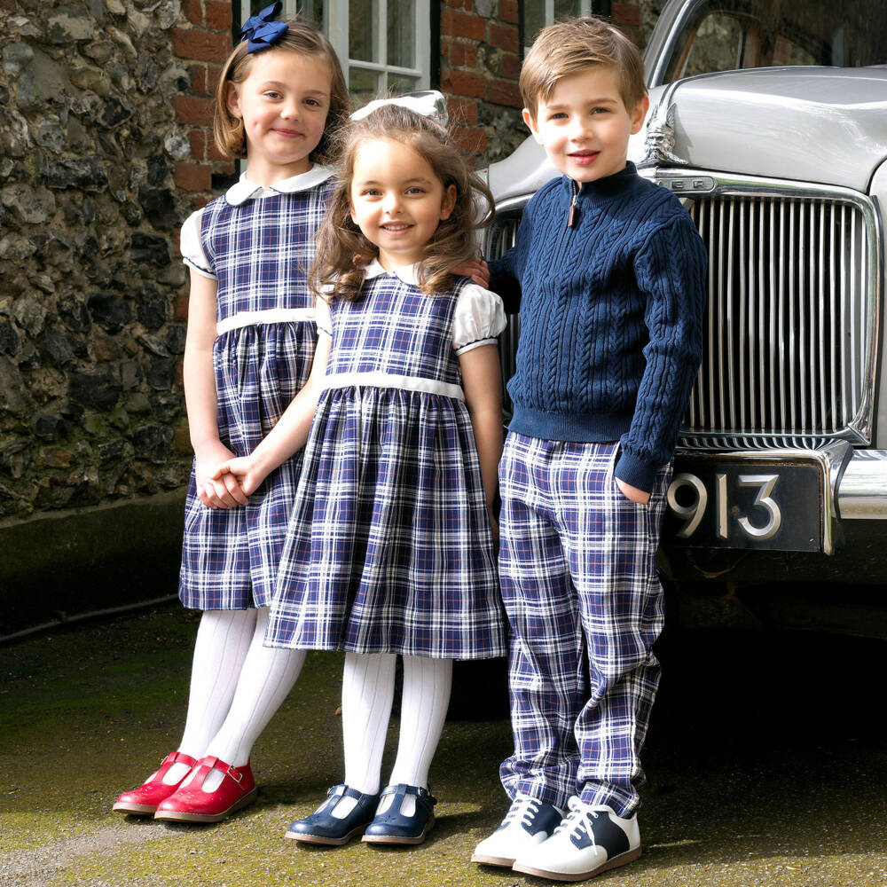 Rachel Riley-Girls Navy Check Dress Ensemble | Childrensalon Outlet