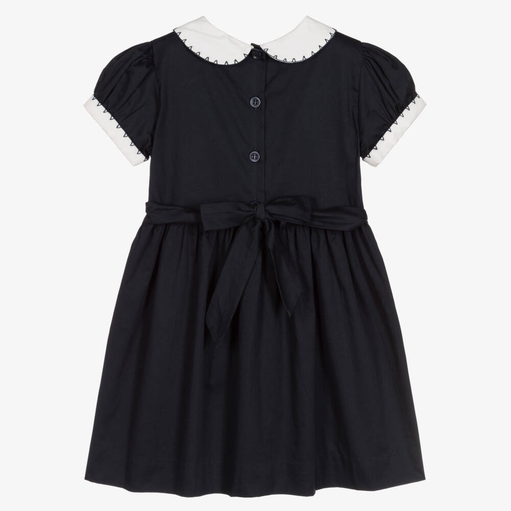 Rachel Riley-Girls Navy Hand-Smocked Cotton Dress | Childrensalon Outlet