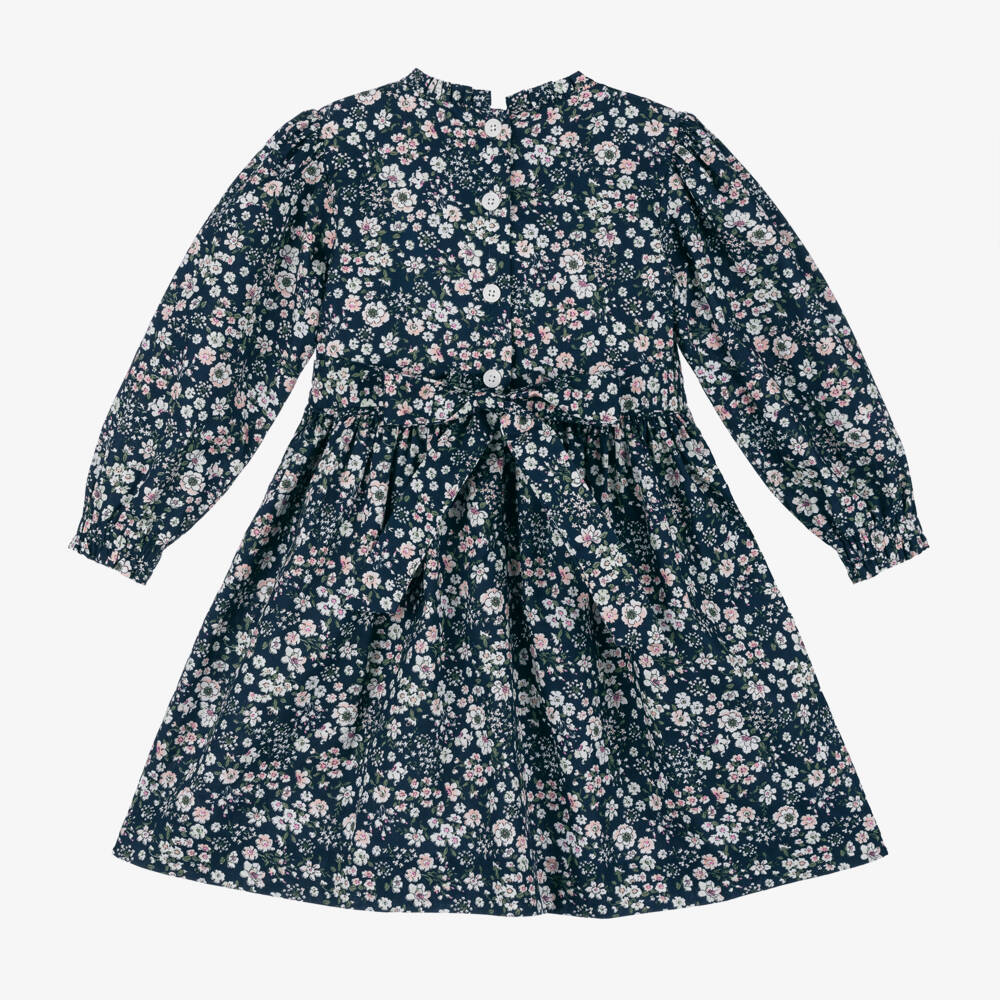 Rachel Riley-Girls Navy Ruched Floral Dress | Childrensalon Outlet