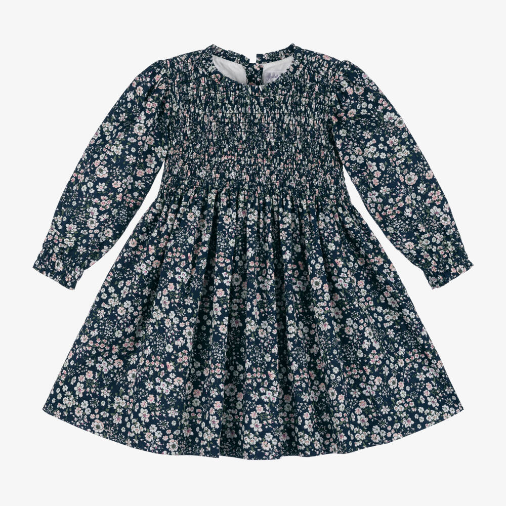 Rachel Riley-Girls Navy Ruched Floral Dress | Childrensalon Outlet