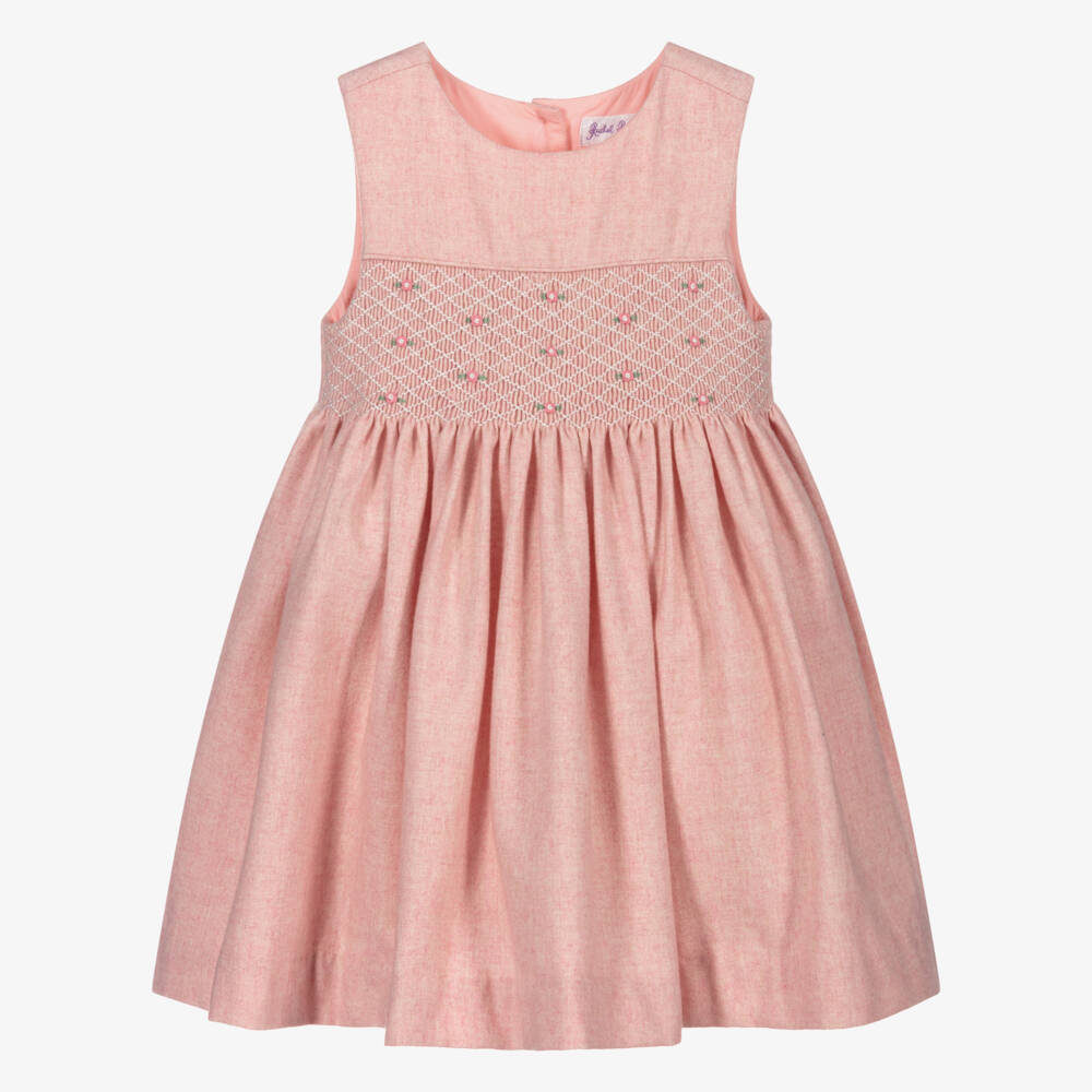 Rachel Riley-Girls Pale Pink Hand-Smocked Dress | Childrensalon Outlet