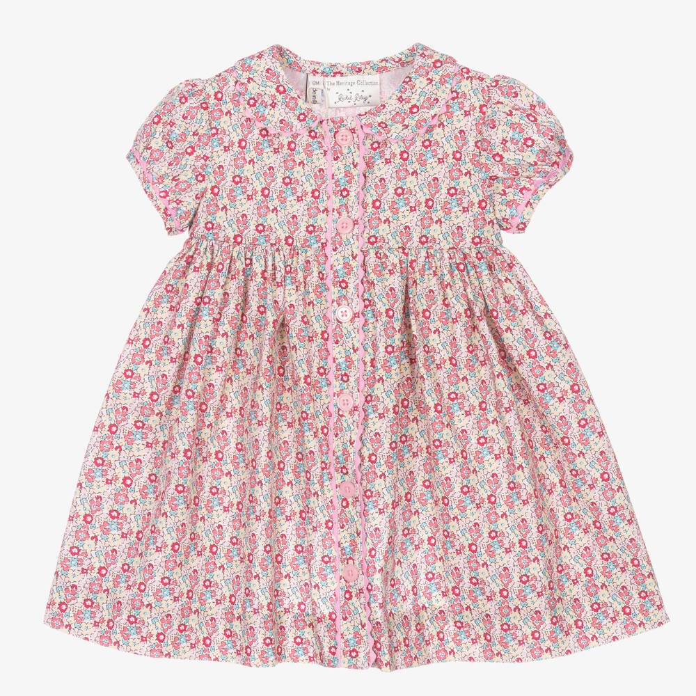 Rachel Riley - Girls Pink Cotton Floral Dress | Childrensalon