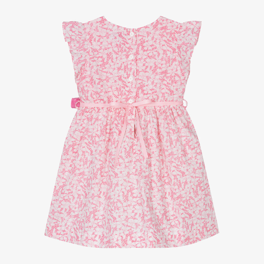 Rachel Riley-Girls Pink Cotton Floral Print Dress | Childrensalon Outlet