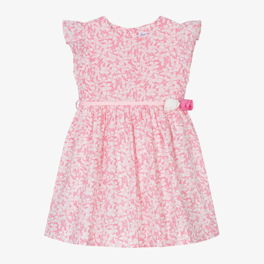 Rachel Riley-Girls Pink Cotton Floral Print Dress | Childrensalon Outlet