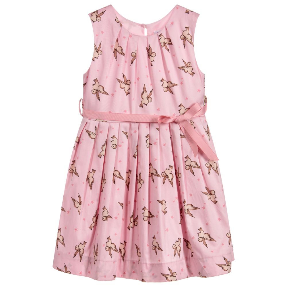 Rachel Riley - Girls Pink Cotton Owl Dress | Childrensalon
