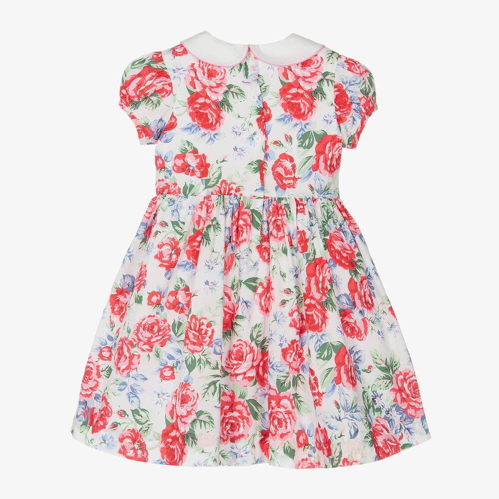 Rachel Riley-Girls Pink Cotton Rose Print Dress  | Childrensalon Outlet