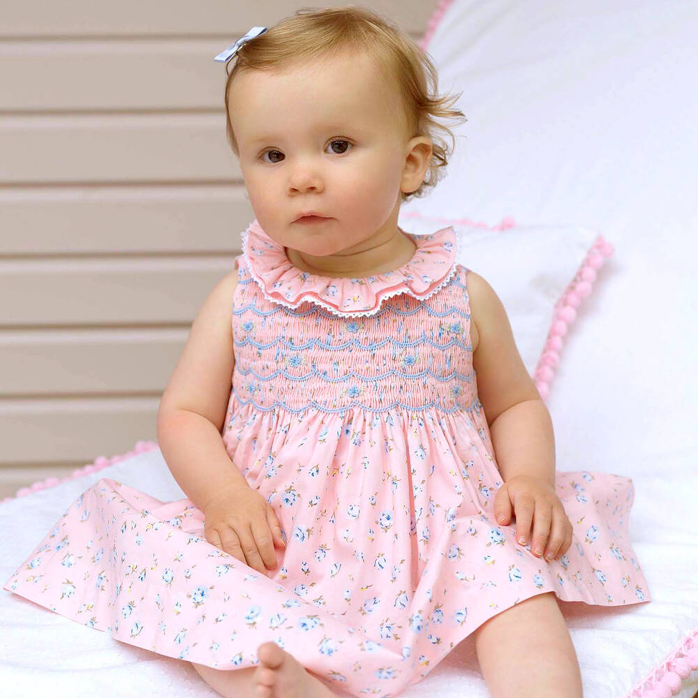 Rachel Riley Girls Pink Floral Cotton Dress
