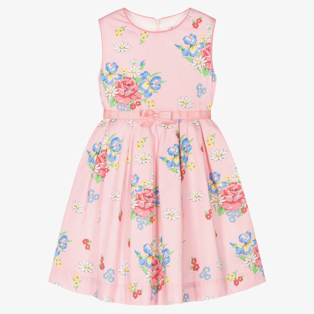 Rachel Riley - Girls Pink Floral Cotton Dress  | Childrensalon
