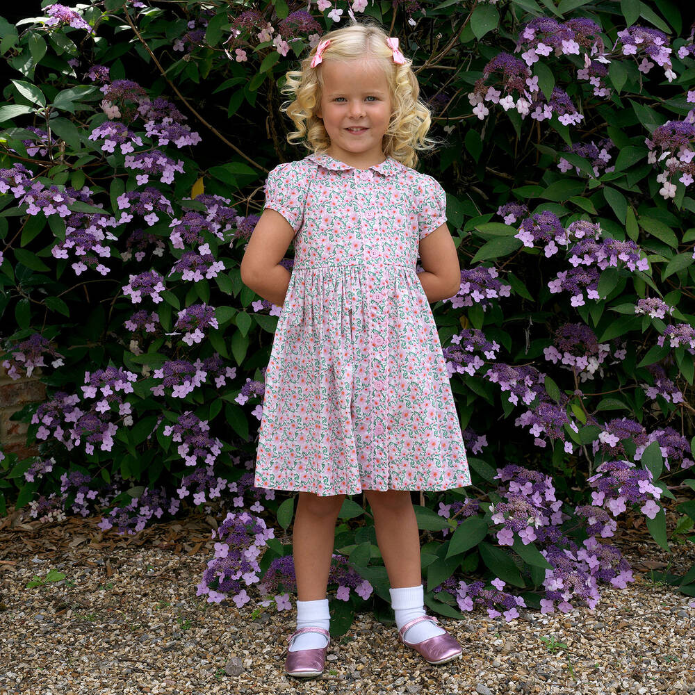 Rachel Riley-Girls Pink Floral Cotton Dress | Childrensalon Outlet