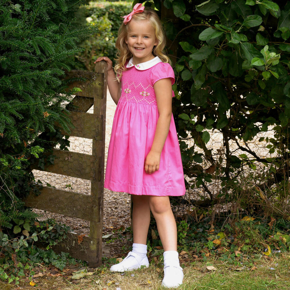 Rachel Riley-Girls Pink Handcrafted Smocked Dress | Childrensalon Outlet