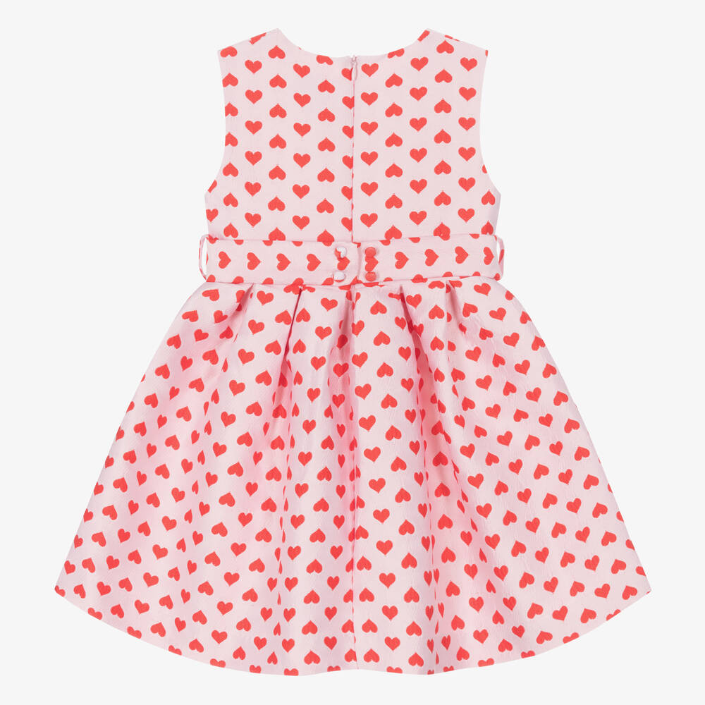 Rachel Riley-Girls Pink Heart Jacquard Dress | Childrensalon Outlet