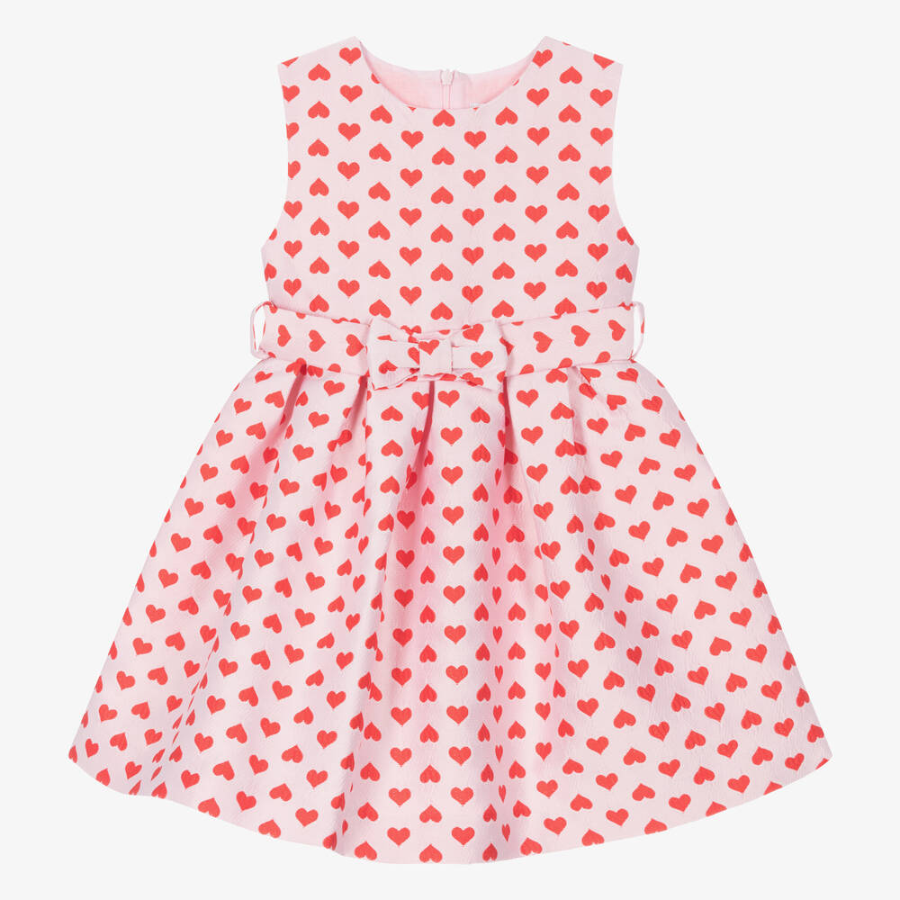 Rachel Riley-Girls Pink Heart Jacquard Dress | Childrensalon Outlet