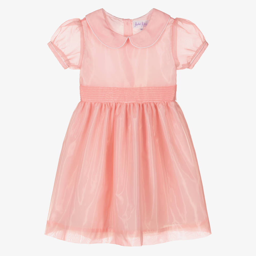 Rachel Riley - Girls Pink Organza Pintuck Dress | Childrensalon