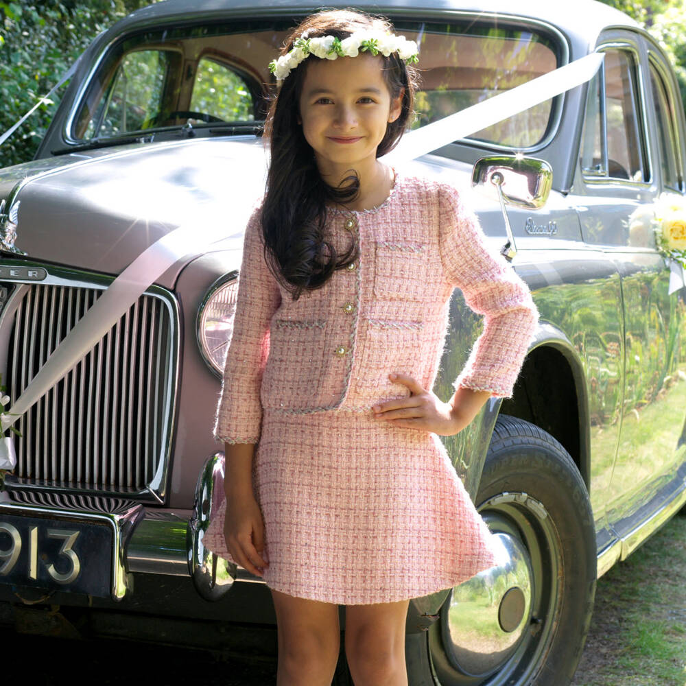 Rachel Riley-Girls Pink Tweed Skirt Set | Childrensalon Outlet