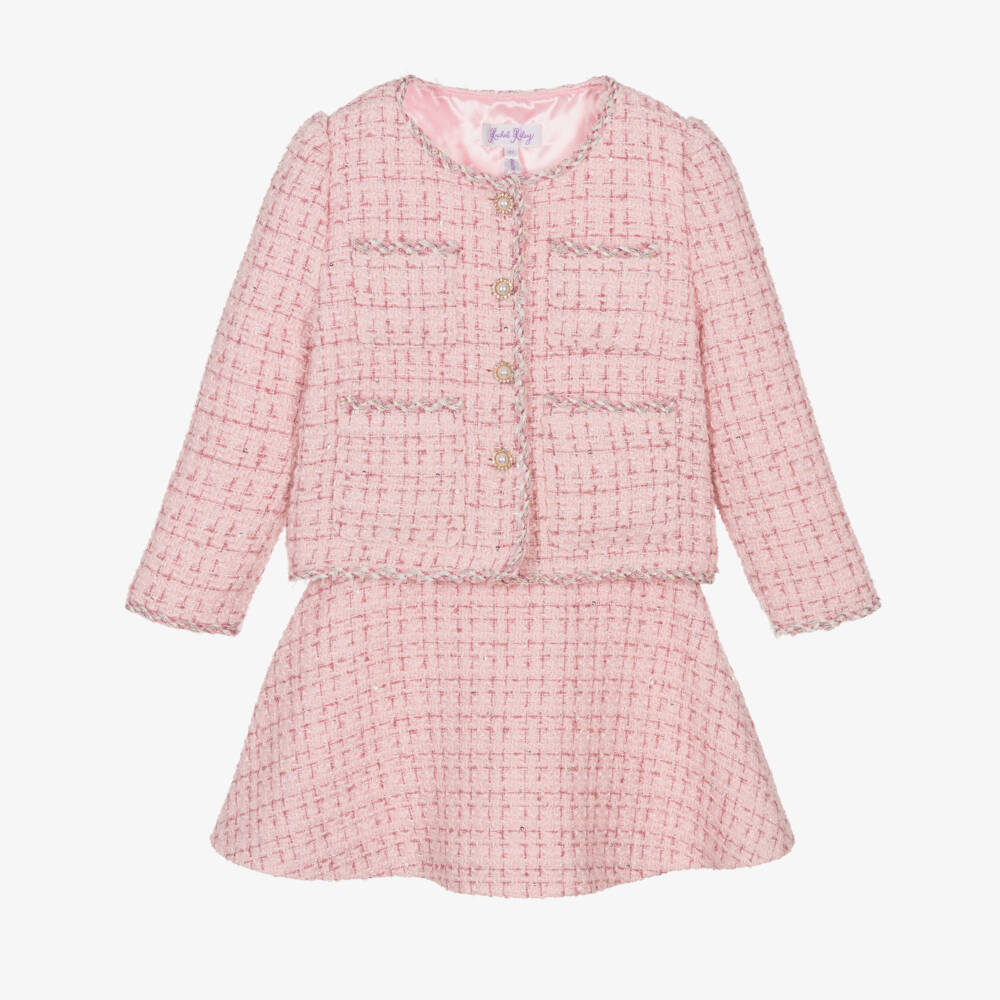 Rachel Riley-Girls Pink Tweed Skirt Set | Childrensalon Outlet