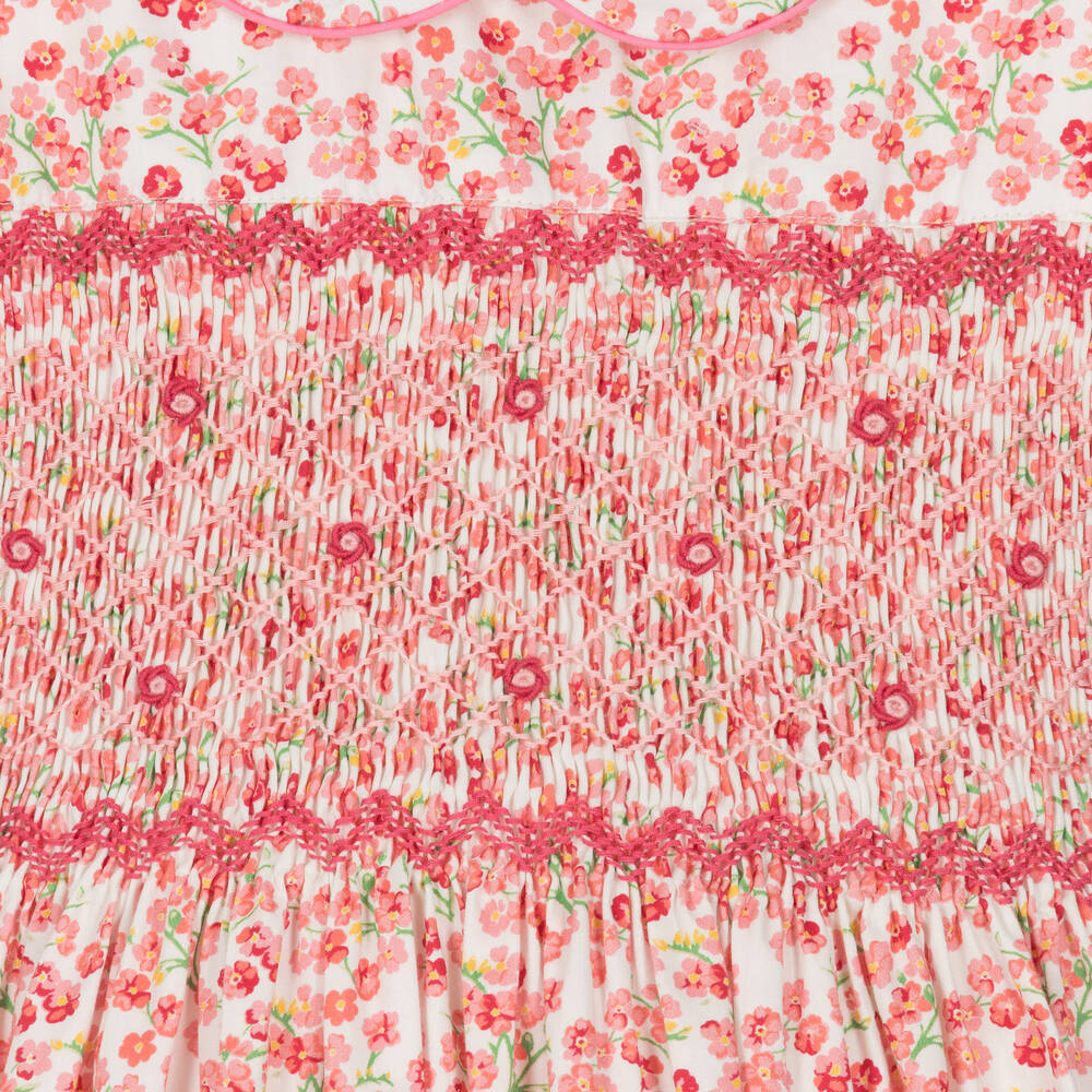Rachel Riley-Girls Pink & White Floral Hand-Smocked Dress | Childrensalon Outlet