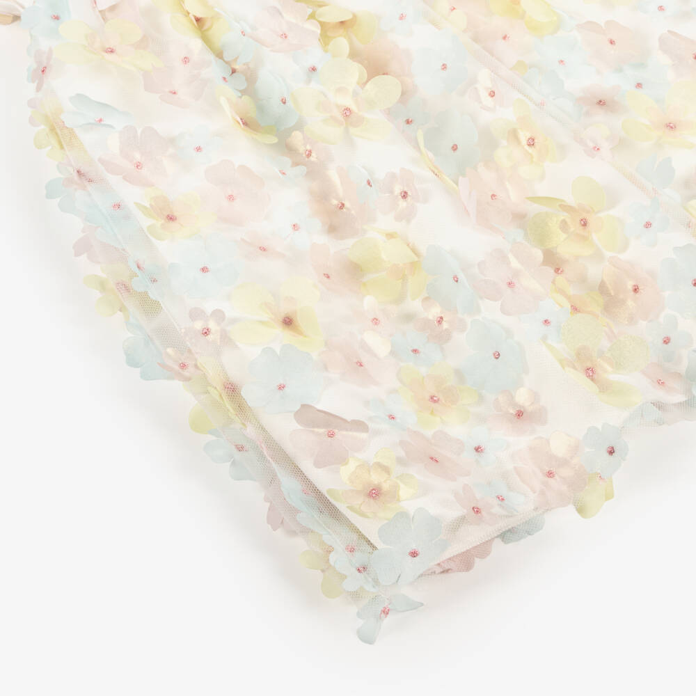 Rachel Riley-فستان تول ساتان نقي مزين بالورود للبنات | Childrensalon Outlet