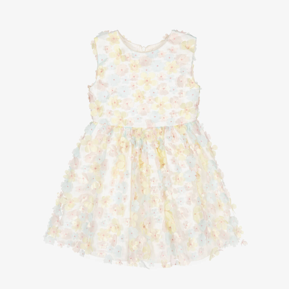 Rachel Riley-Girls Pure Satin Floral Tulle Dress | Childrensalon Outlet