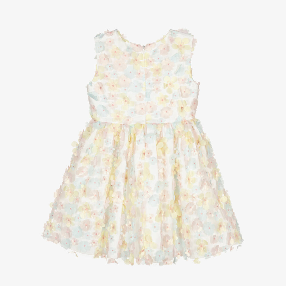 Rachel Riley-فستان تول ساتان نقي مزين بالورود للبنات | Childrensalon Outlet