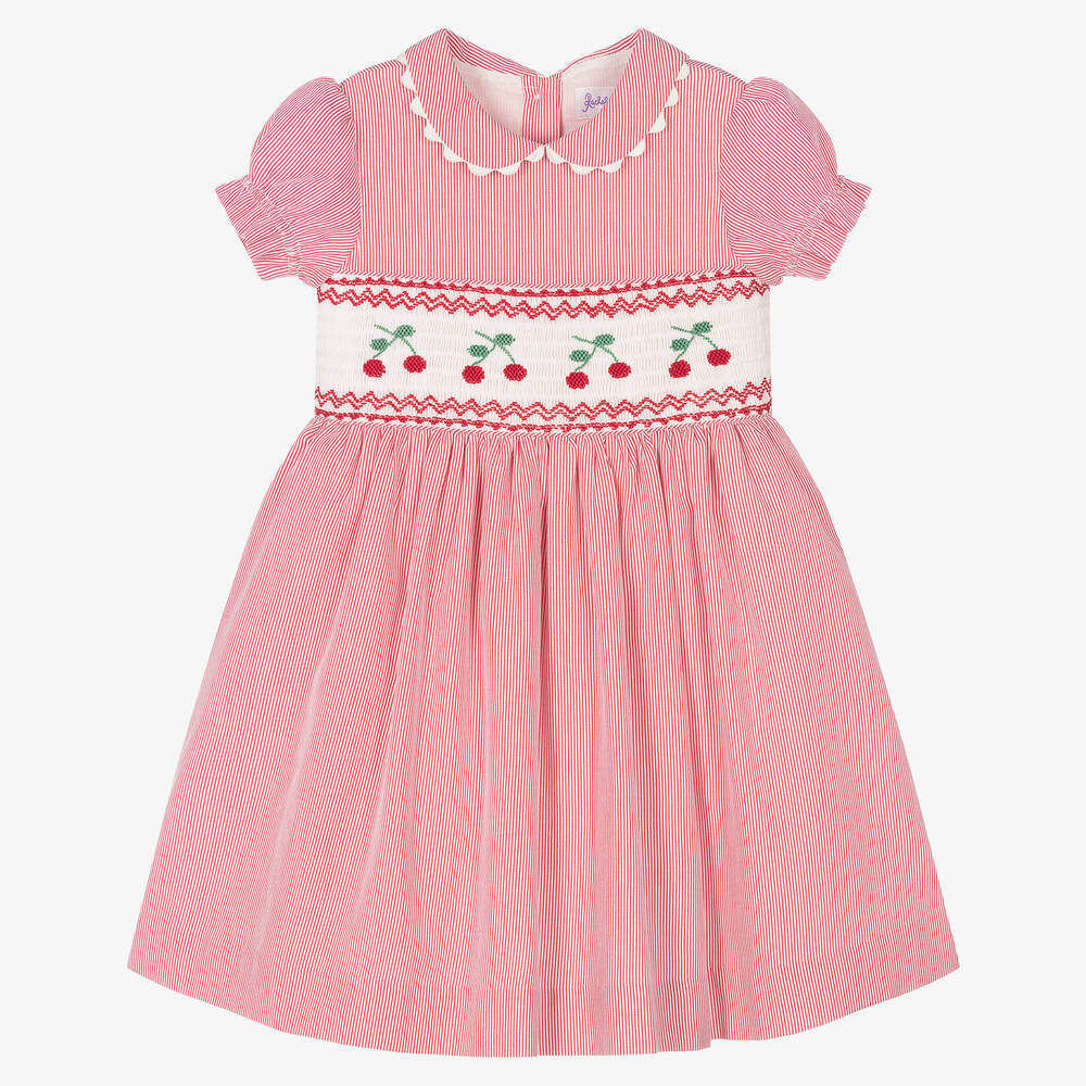 Rachel Riley - Girls Red Cherry Smocked Dress | Childrensalon