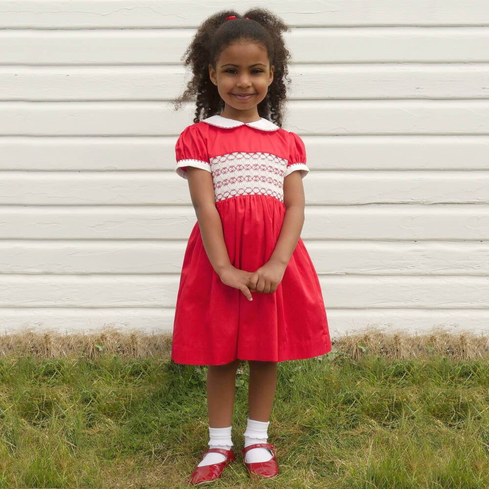 Rachel Riley-Girls Red Hand-Smocked Cotton Dress | Childrensalon Outlet