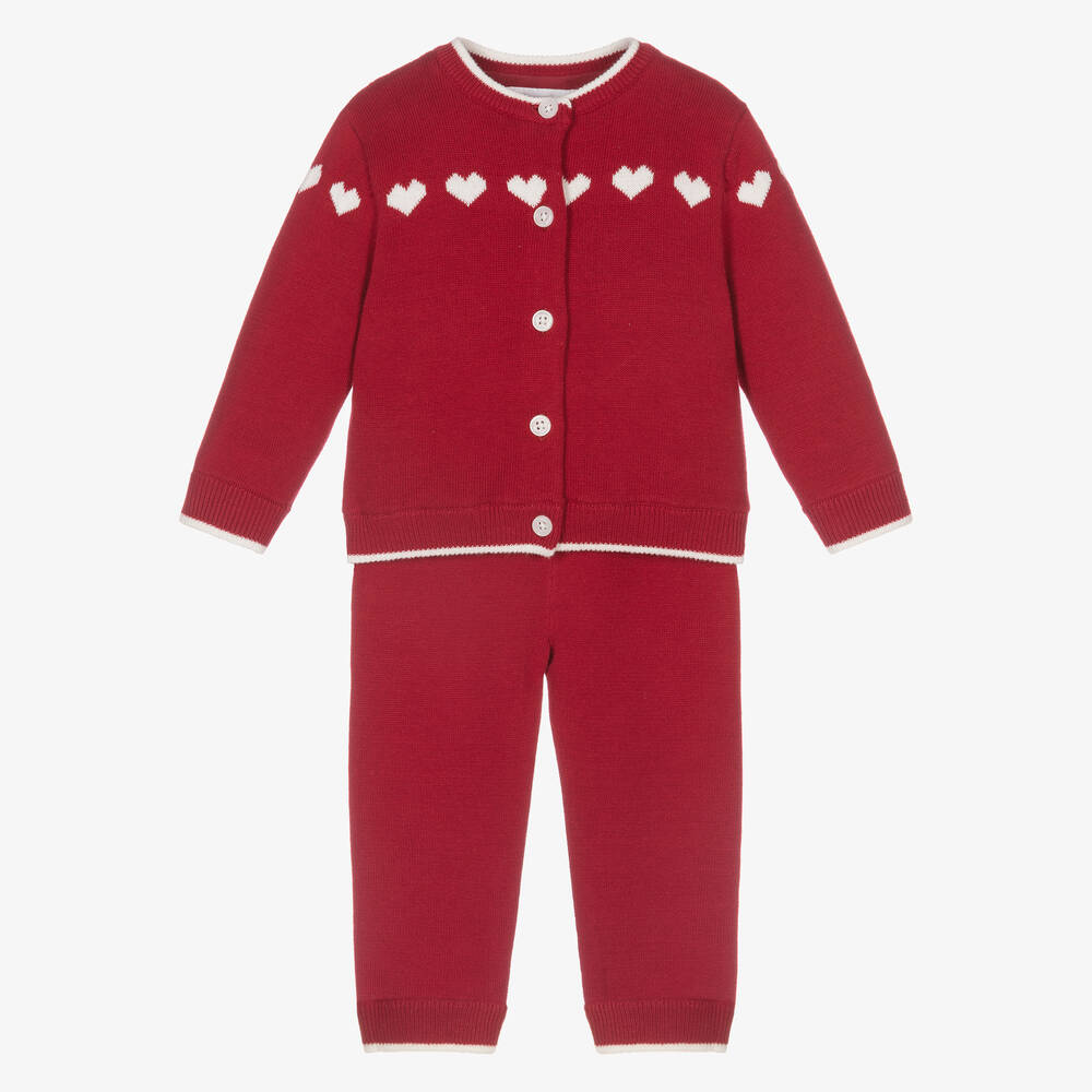 Rachel Riley - Girls Red Knitted Trouser Set | Childrensalon
