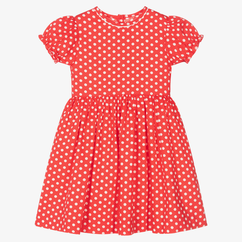 Rachel Riley-Girls Red Polka Dot Dress | Childrensalon Outlet