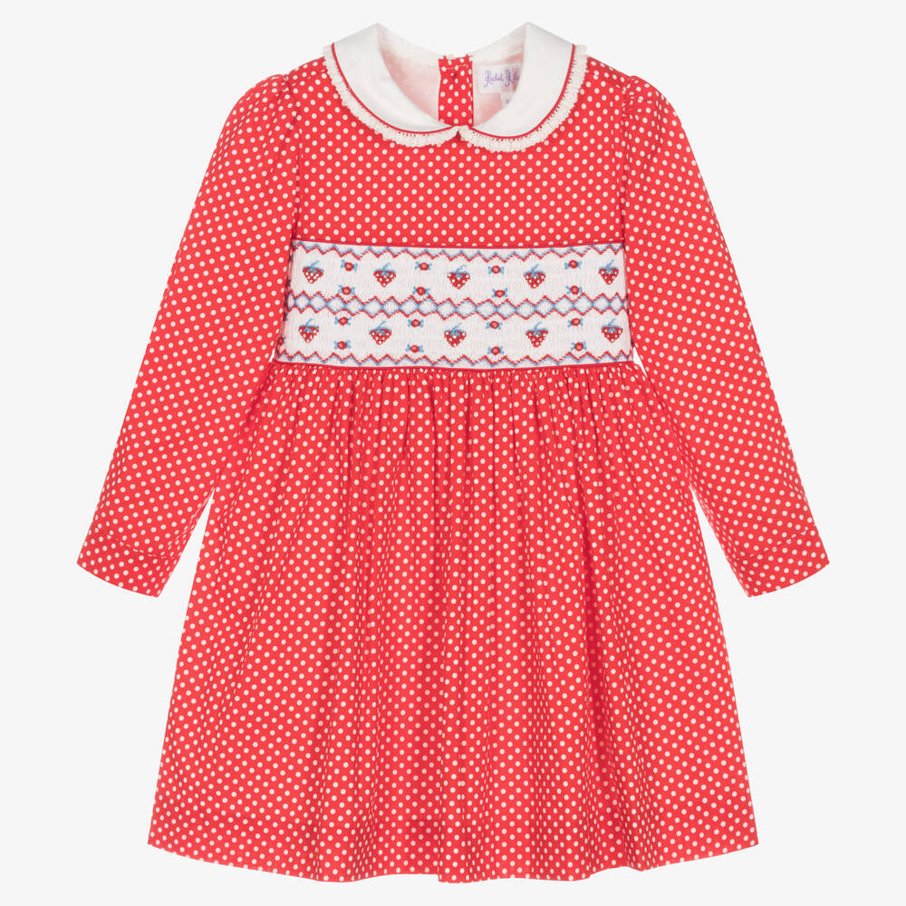 Rachel Riley - Rotes gesmoktes Kleid mit Tupfen | Childrensalon