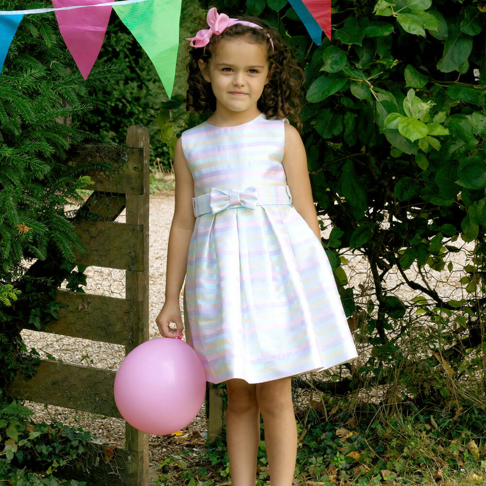Rachel Riley-Платье из атласа с блестящими полосками для девочек | Childrensalon Outlet